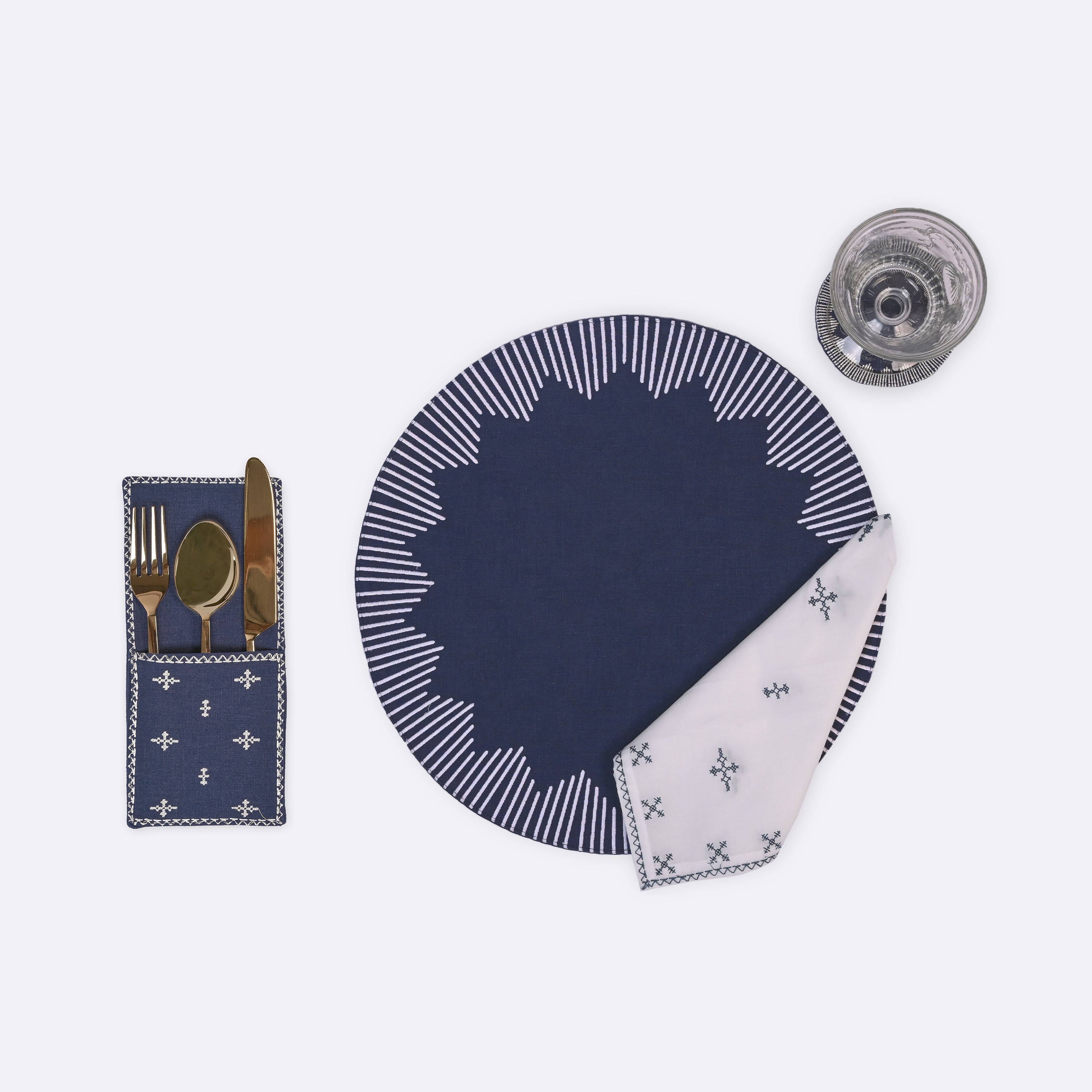 Placemats & Runners in Blue- Cotton Blend, 35 cm x 180 cm