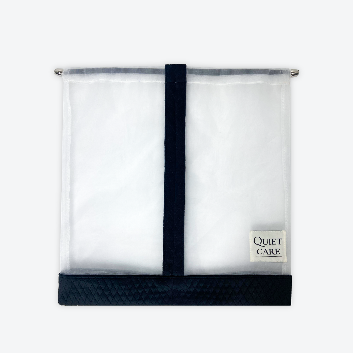 Large sheer shoe bag with velvet trim, centre divider and metal ball pulls