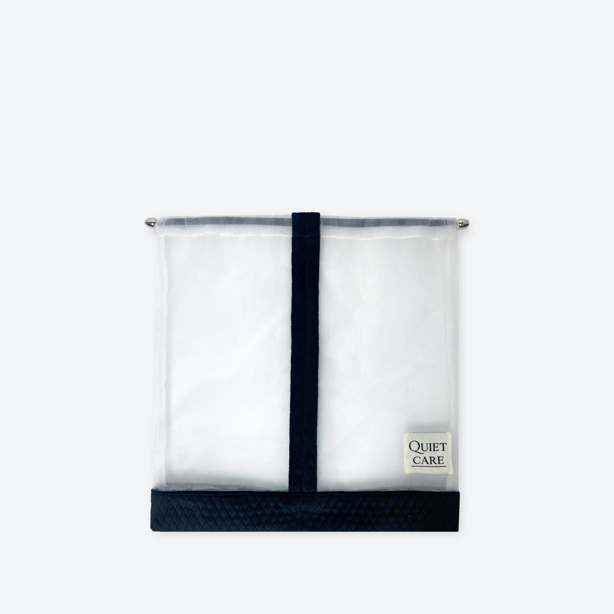 Small sheer shoe bag with velvet trim, centre divider and metal ball pulls