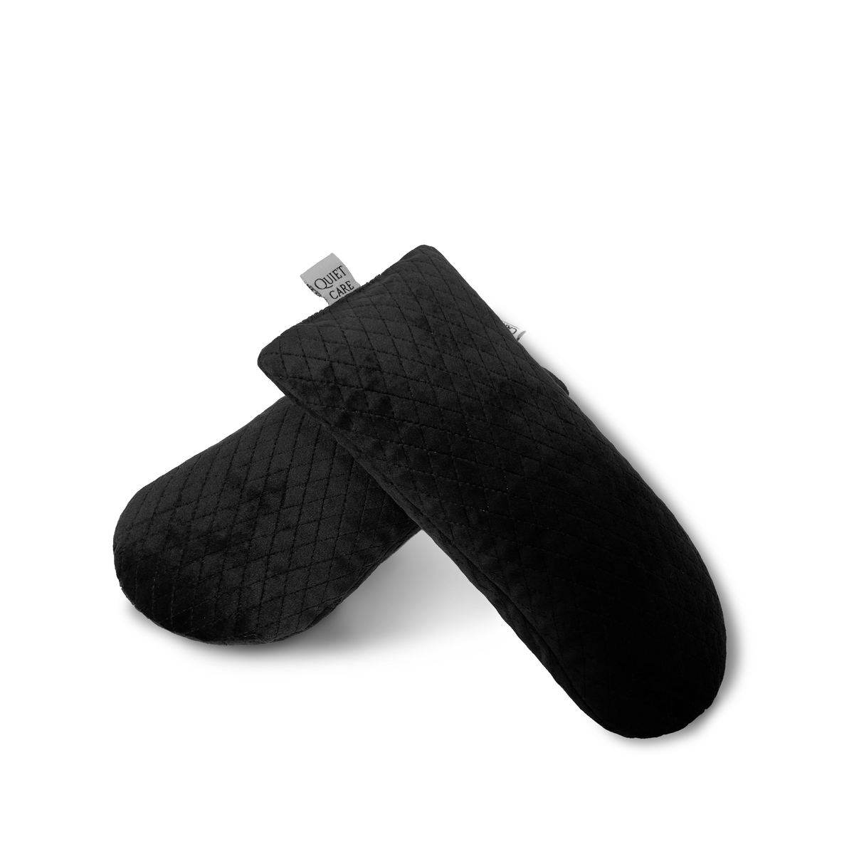 Full length quilted velvet shoe shapers in black, second angle