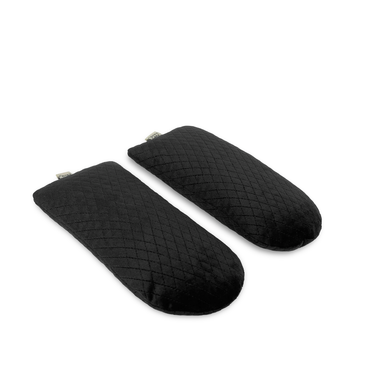Full length quilted velvet shoe shapers in black, shaped left and right