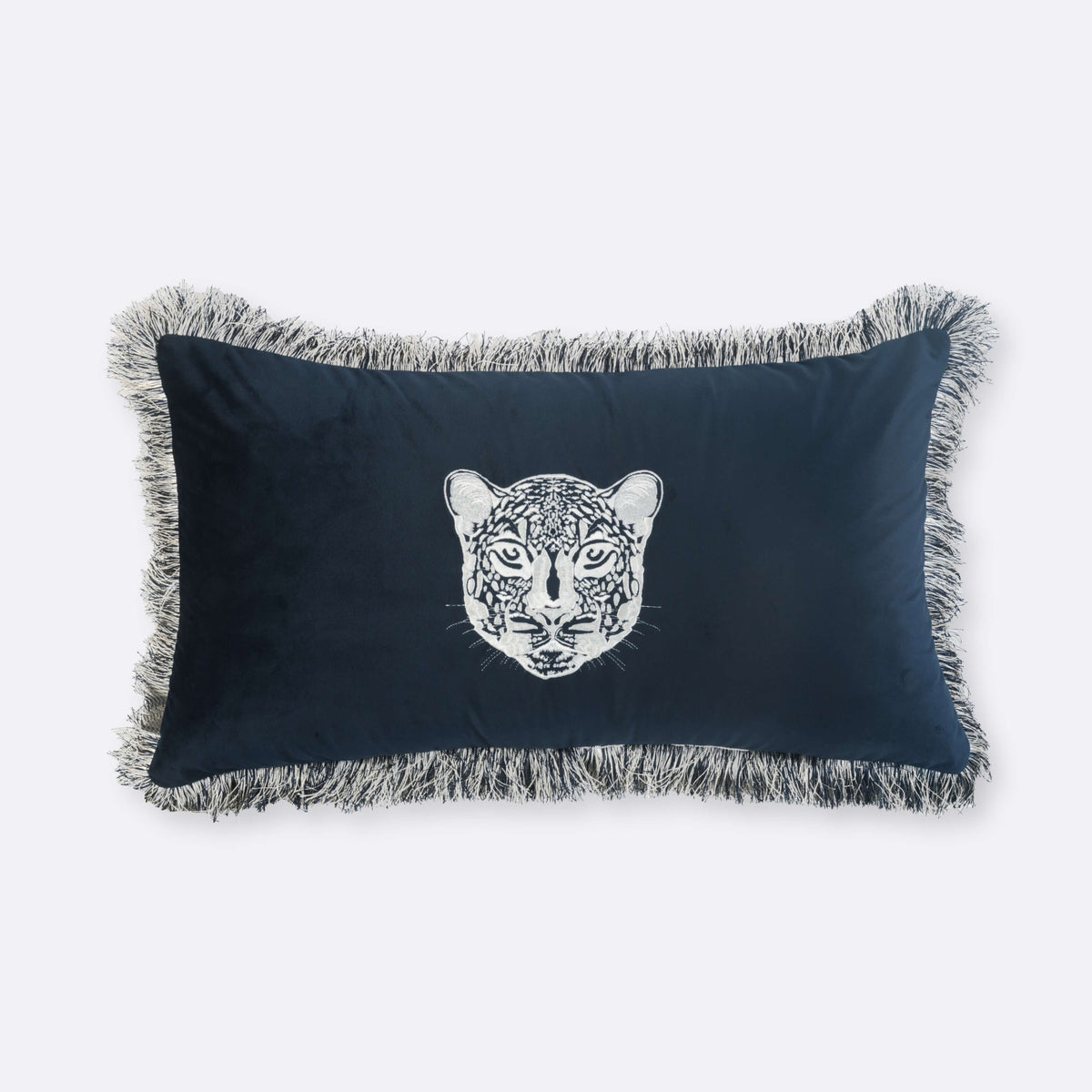 Blue Safari Lumbar Cushion Cover Velvet Animal Embroidered