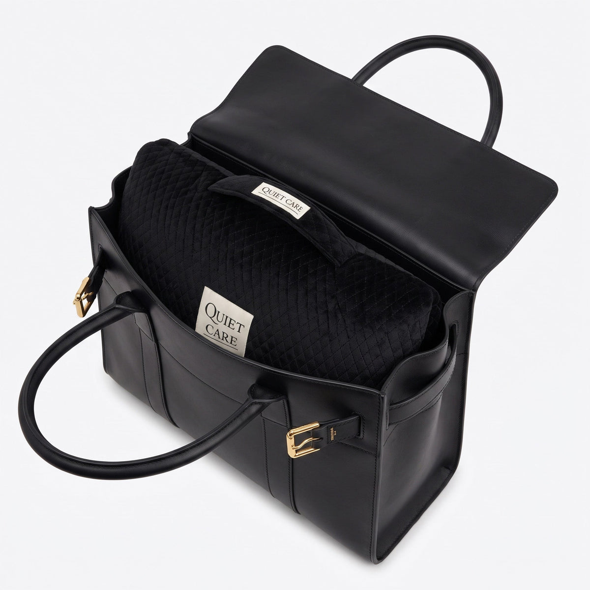 Deep quilted velvet bag shaper shown inside a structured bag with real depth