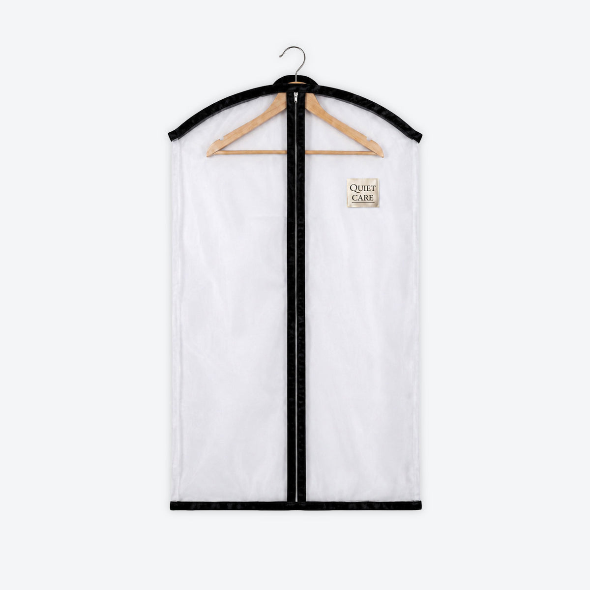 Sheer organza garment cover with black velvet trim, large
