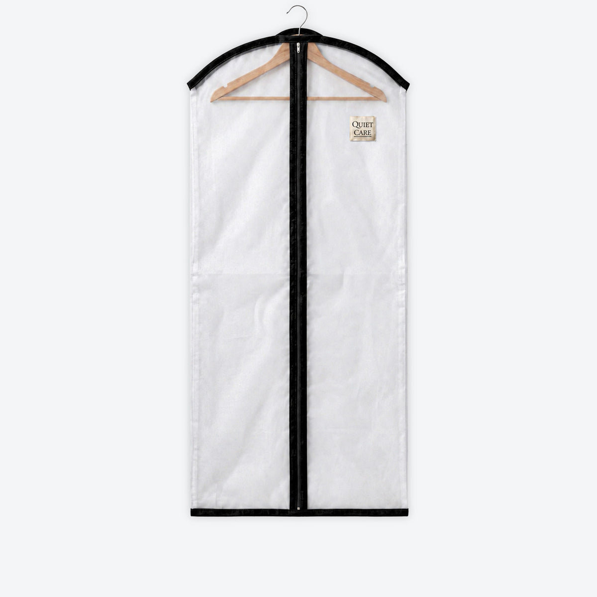 Sheer organza garment cover with black velvet trim, extra large