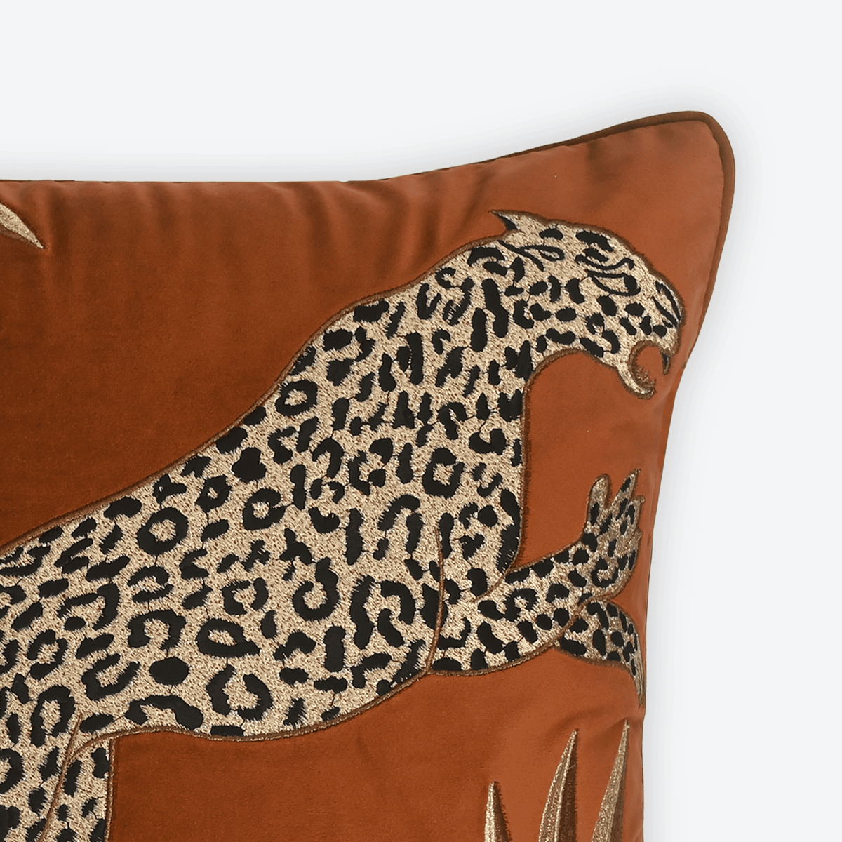 Amber Palm Panther Cushion Cover, close-up