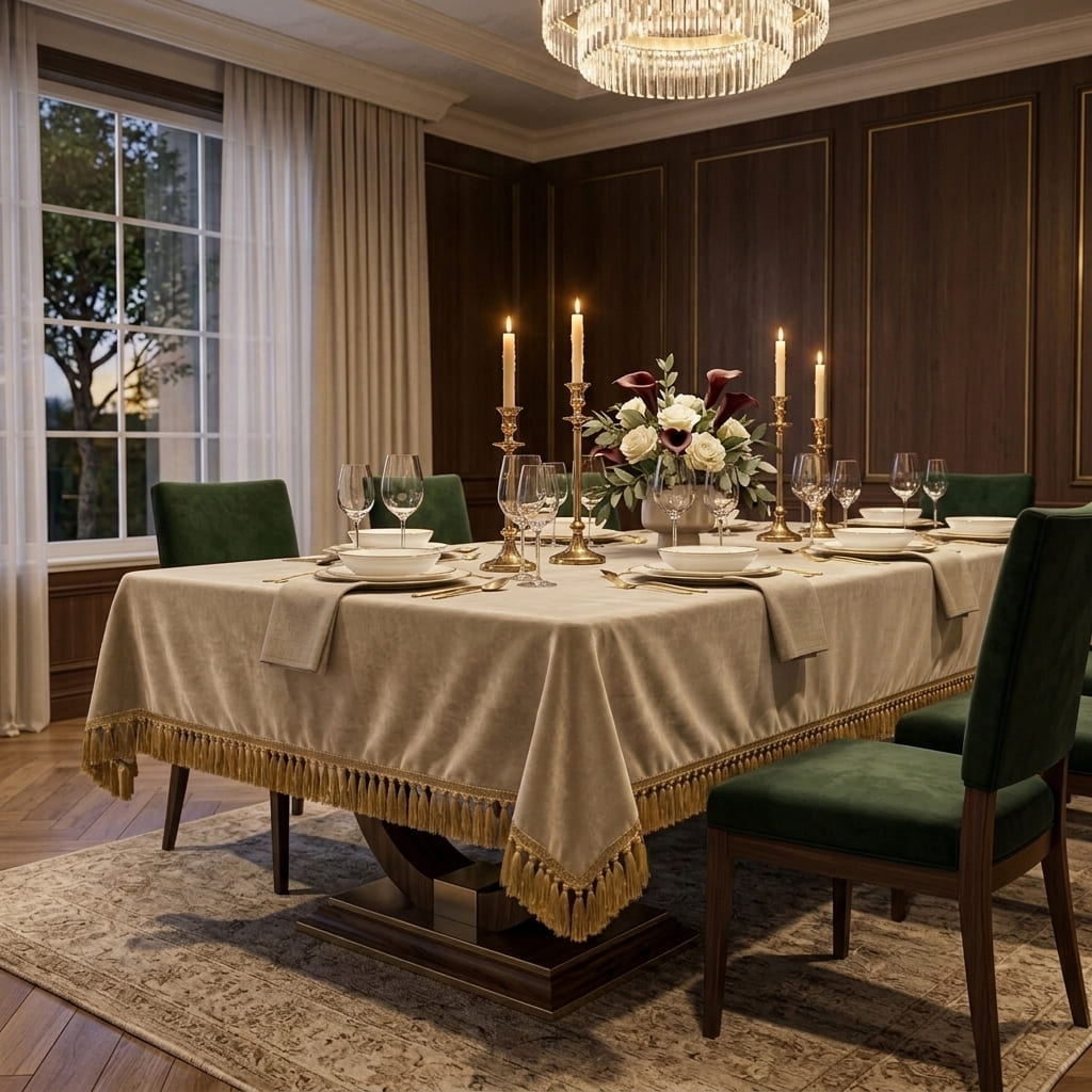 Beige Empress Table Cover, styled