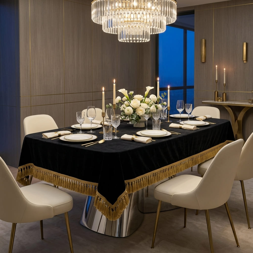 Black Empress Table Cover, styled