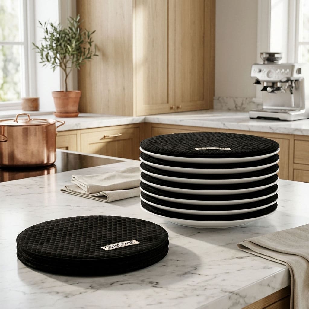 Black Luxe Plate Guard, Small, styled at home