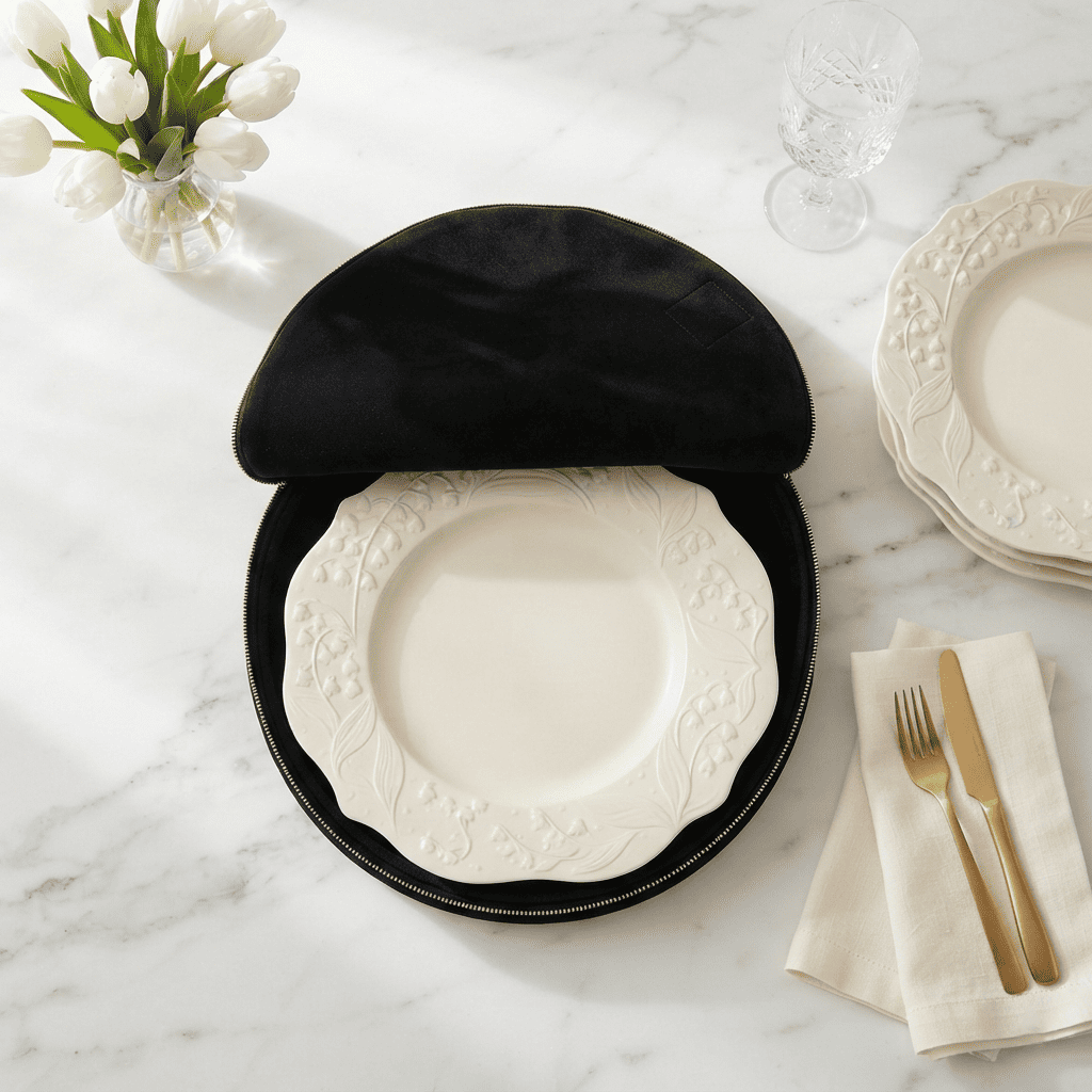 Black Luxe Platter Cover, Round, styled at home