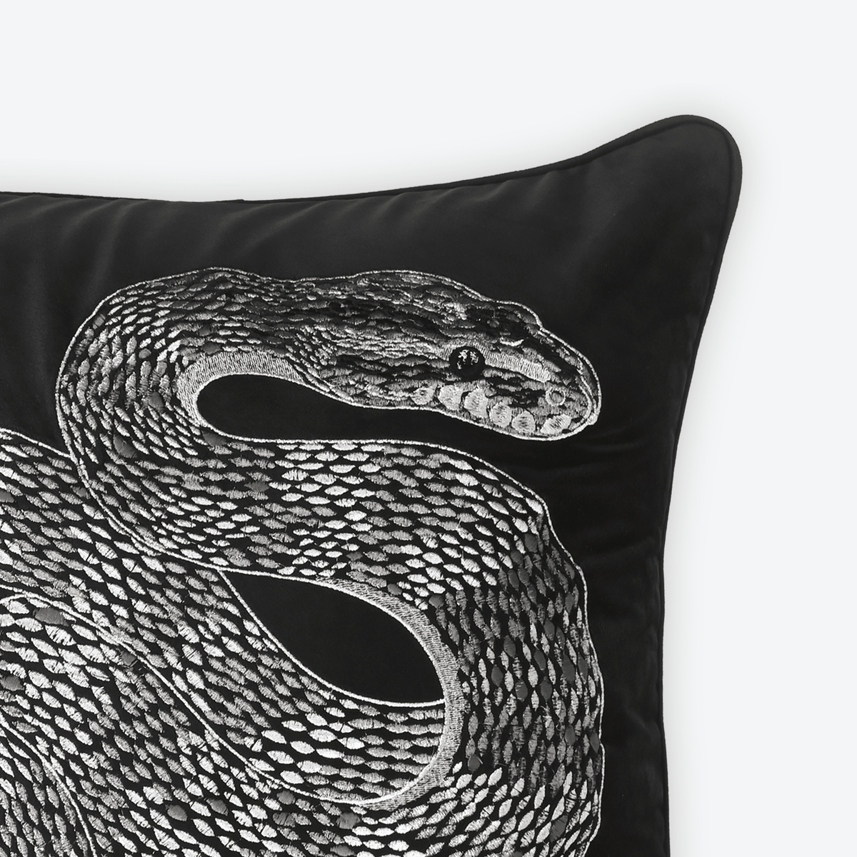 Black Python Cushion Cover, close-up