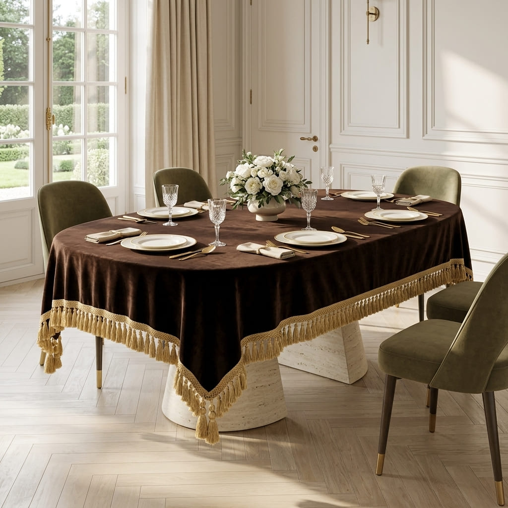 Brown Empress Table Cover, styled