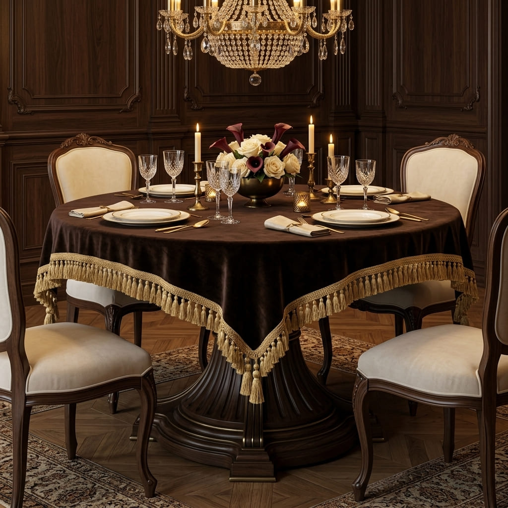 Brown Empress Table Cover, styled