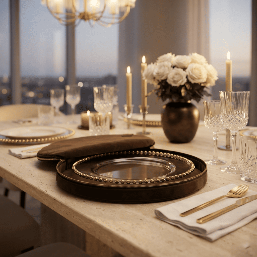 Brown Luxe Platter Cover, Round, styled at home