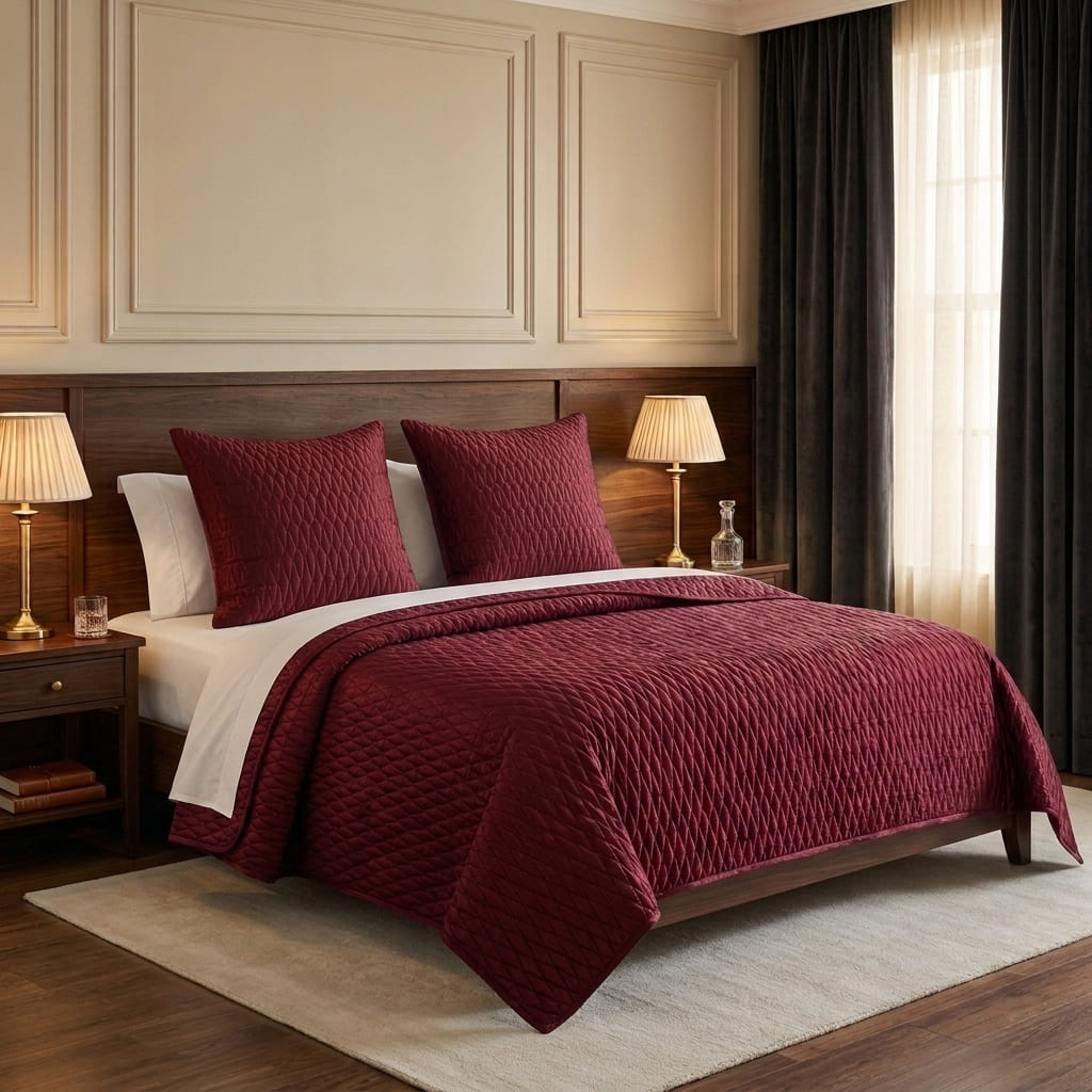 Burgundy Monaco Bedspread, styled