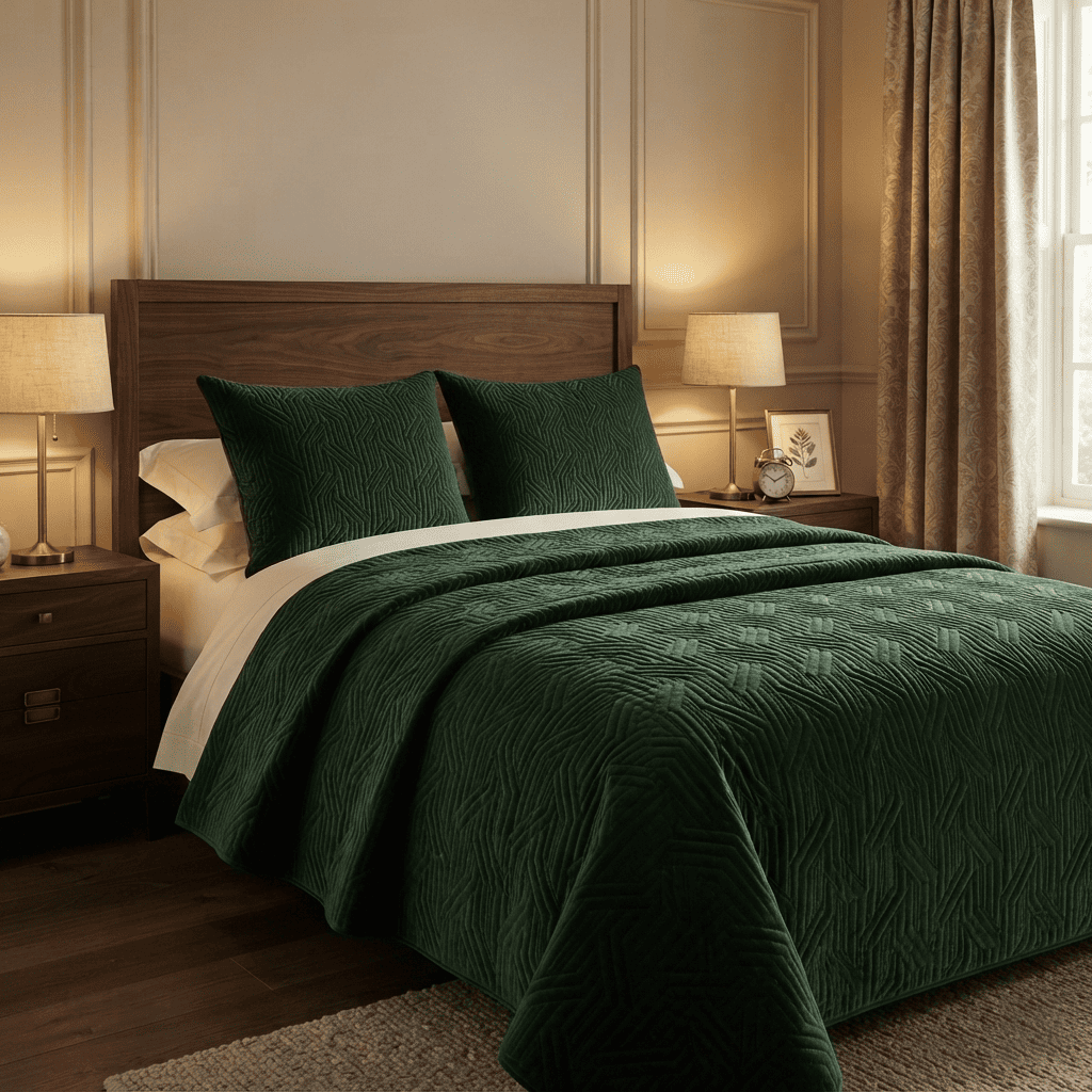 Green Athena Bedspread, styled
