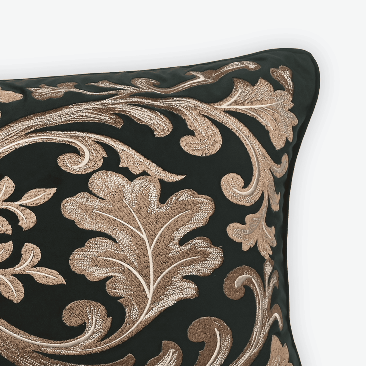 Green Damask Lumbar Cushion Cover, close-up