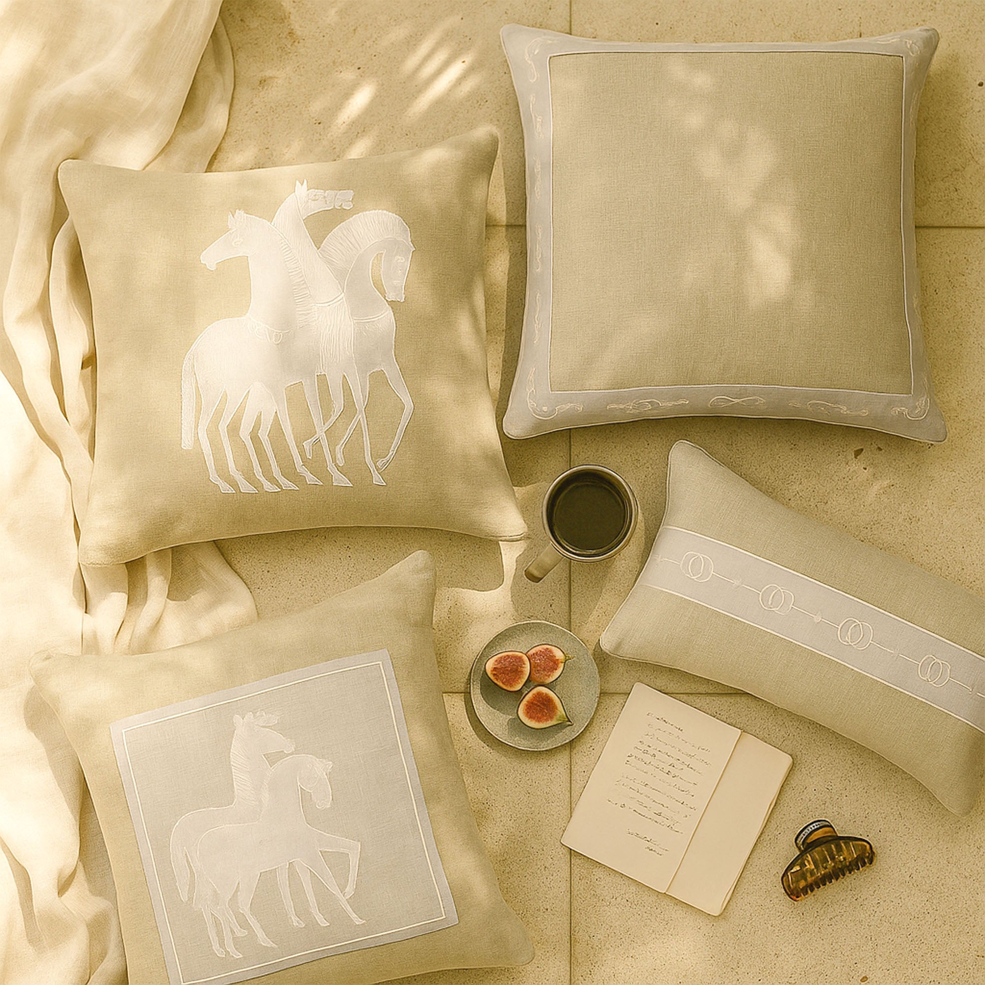 Decorative Cushions in Beige- Linen, 45 cm x 45 cm