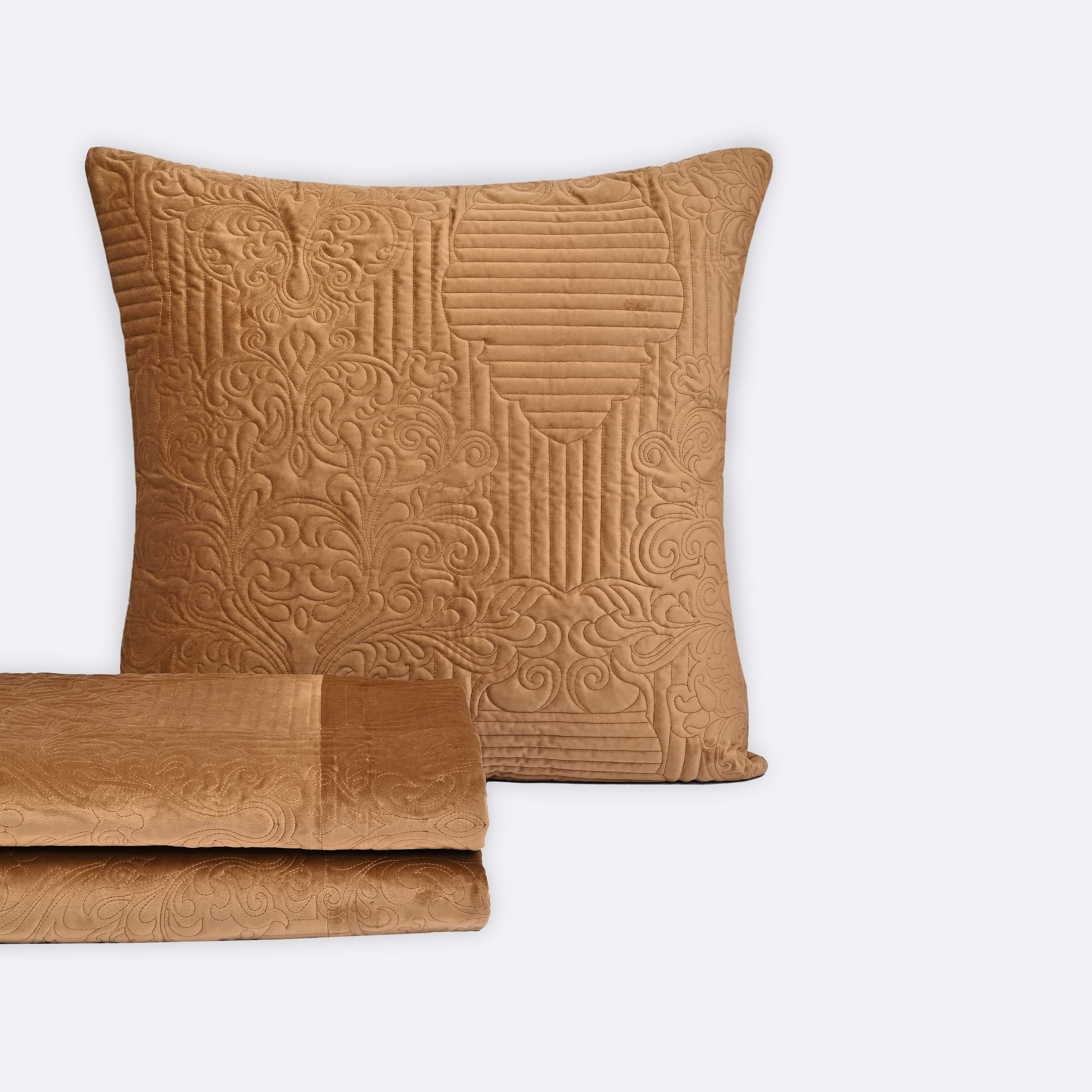 Decorative Cushions in Camel- Velvet, 55 cm x 55 cm