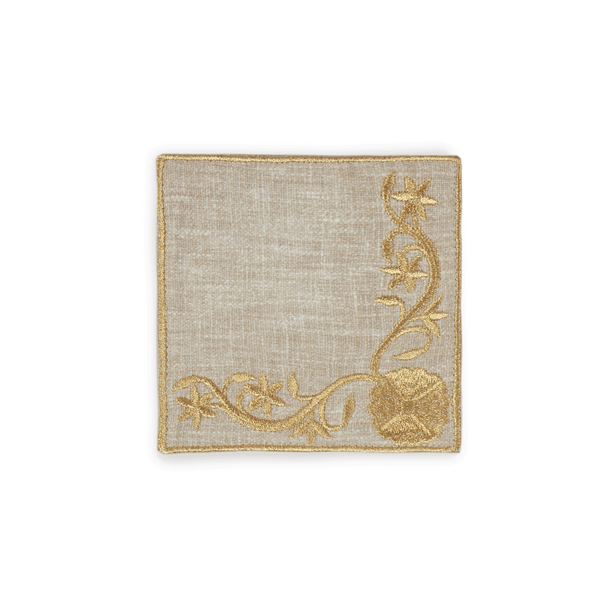 Beige Regal Coaster, Set of 4 in Linen Blend, single coaster