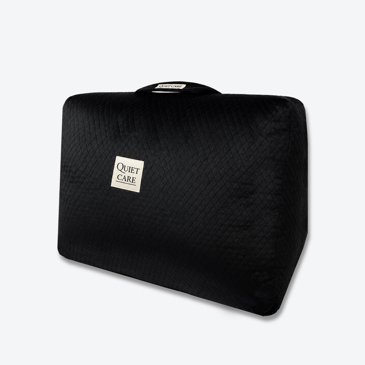 Quilted velvet bag shaper, second angle showing depth, for 35 cm structured totes