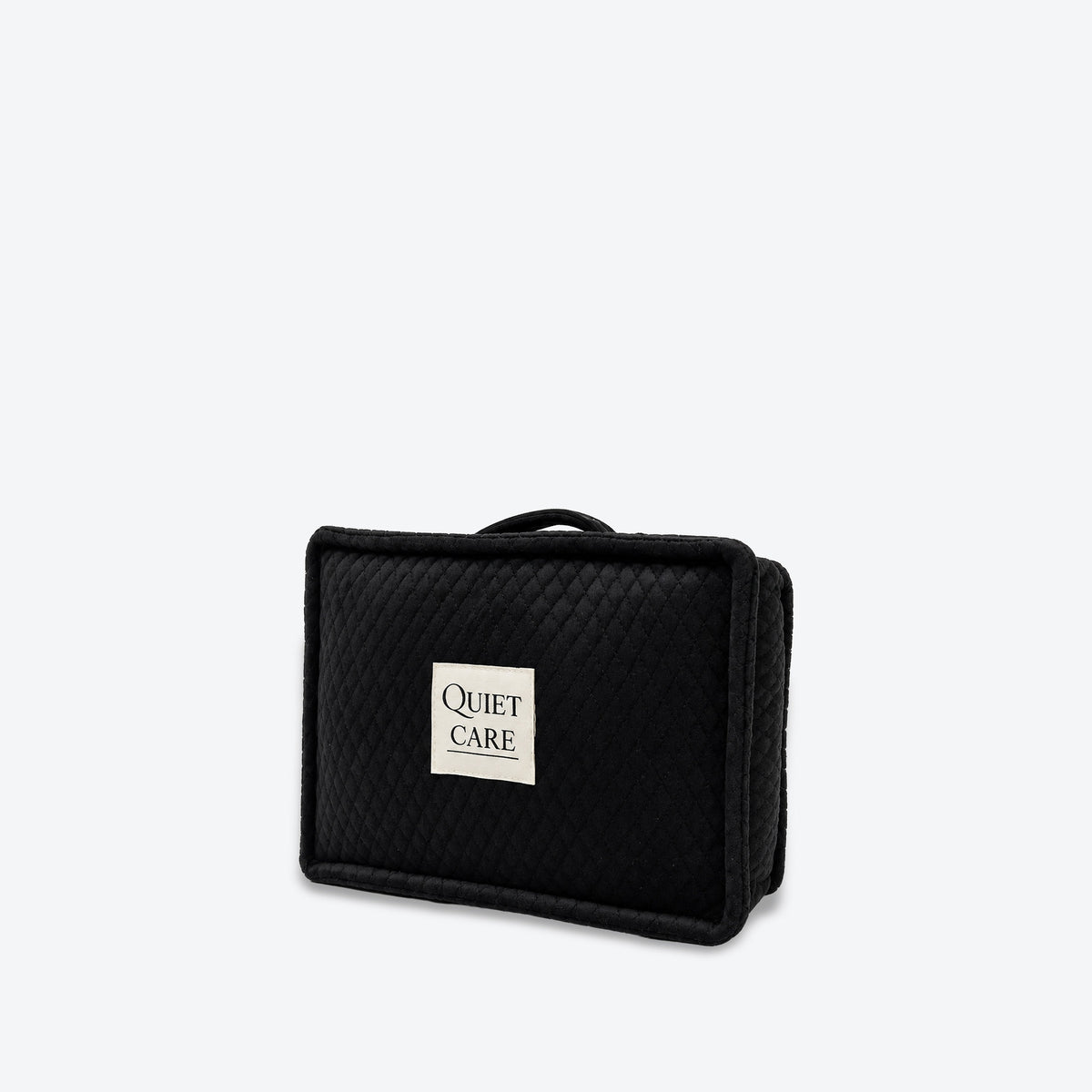 Quilted velvet bag shaper in black for slim tapered top-handle bags around 20 cm