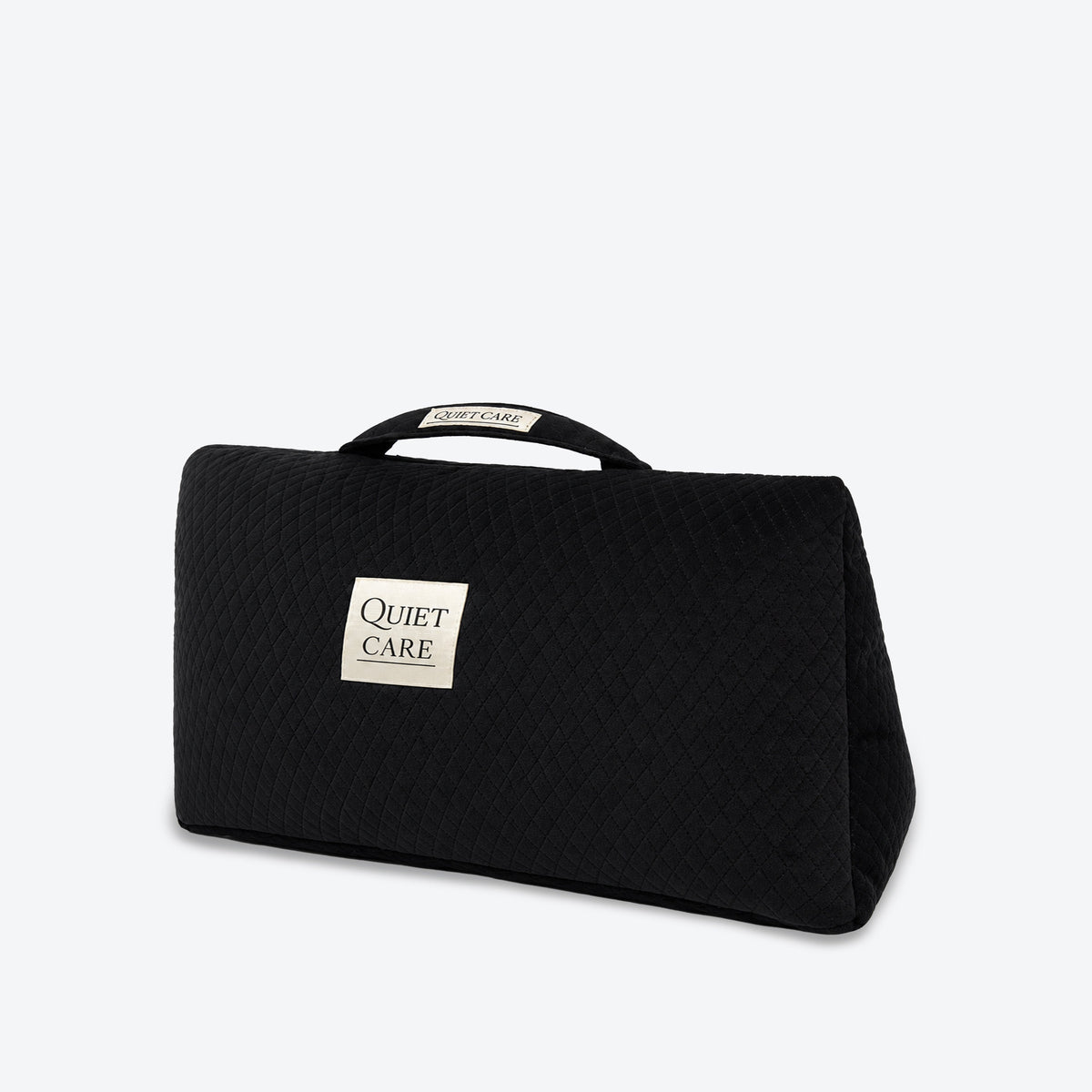 Quilted velvet bag shaper in black for slim tapered top-handle bags around 32 cm