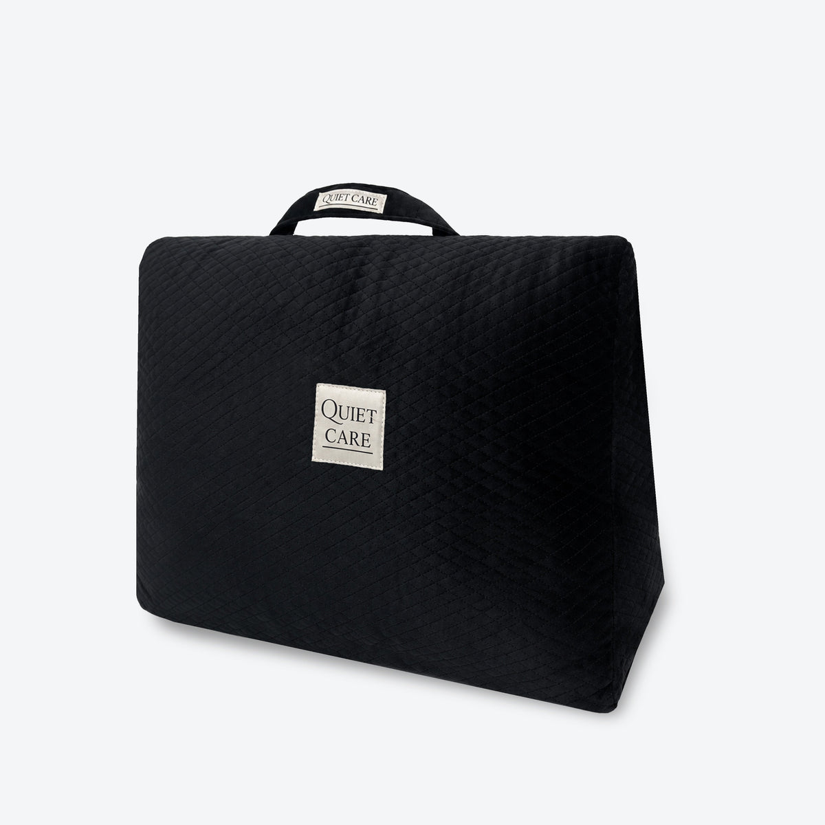 Quilted velvet bag shaper, second angle showing taper, for 35 cm top-handle bags