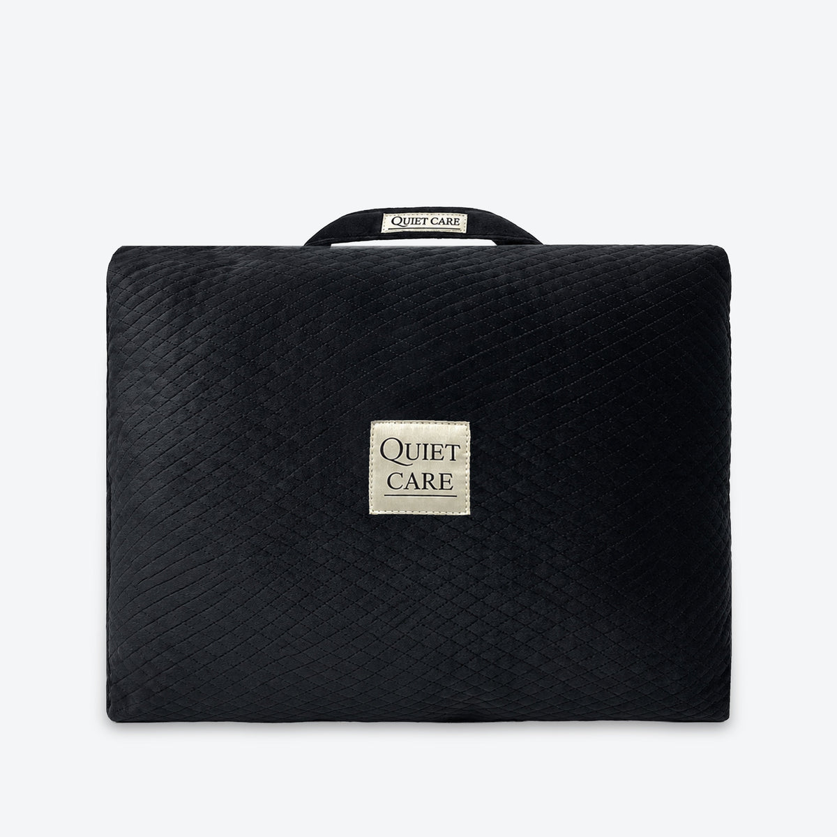 Quilted velvet bag shaper in black for slim tapered top-handle bags around 35 cm