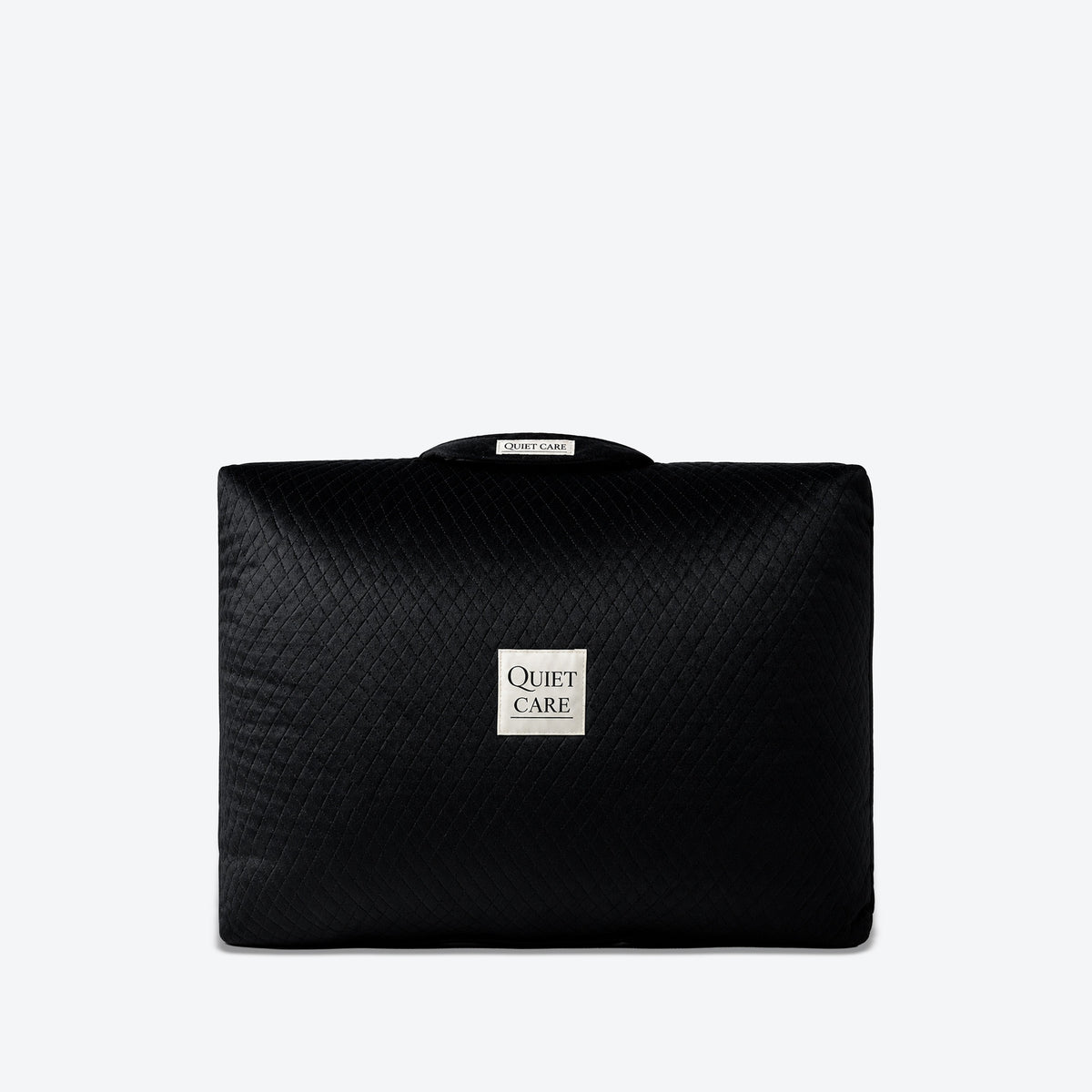 Tall quilted velvet bag shaper, second angle showing height and depth