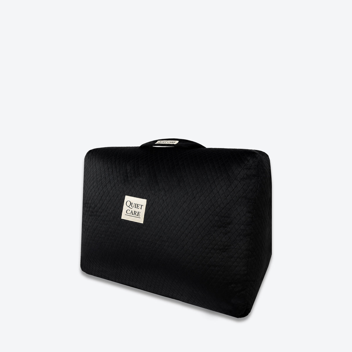Tall quilted velvet bag shaper in black for structured totes