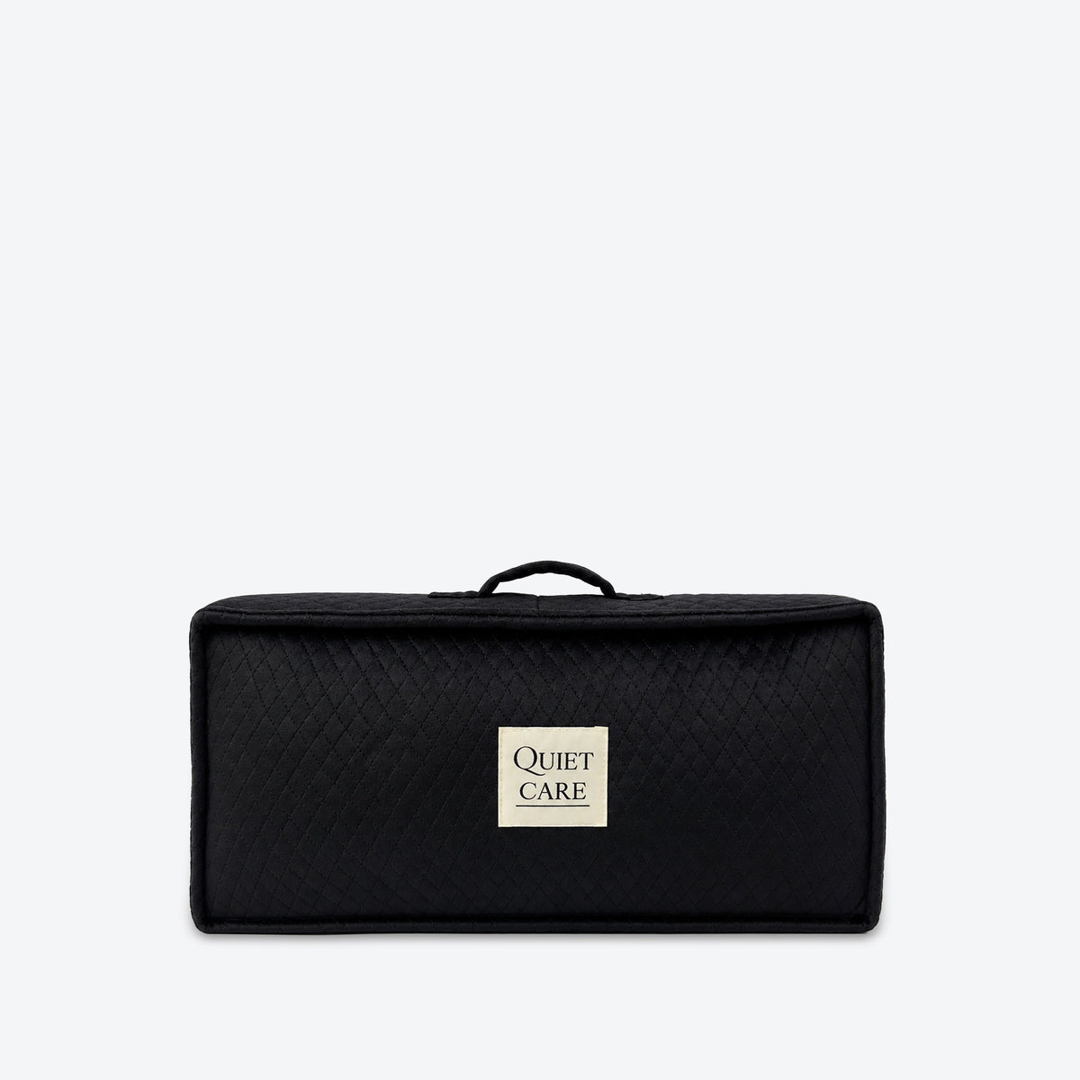 Long low quilted velvet bag shaper in black for slim shoulder bags