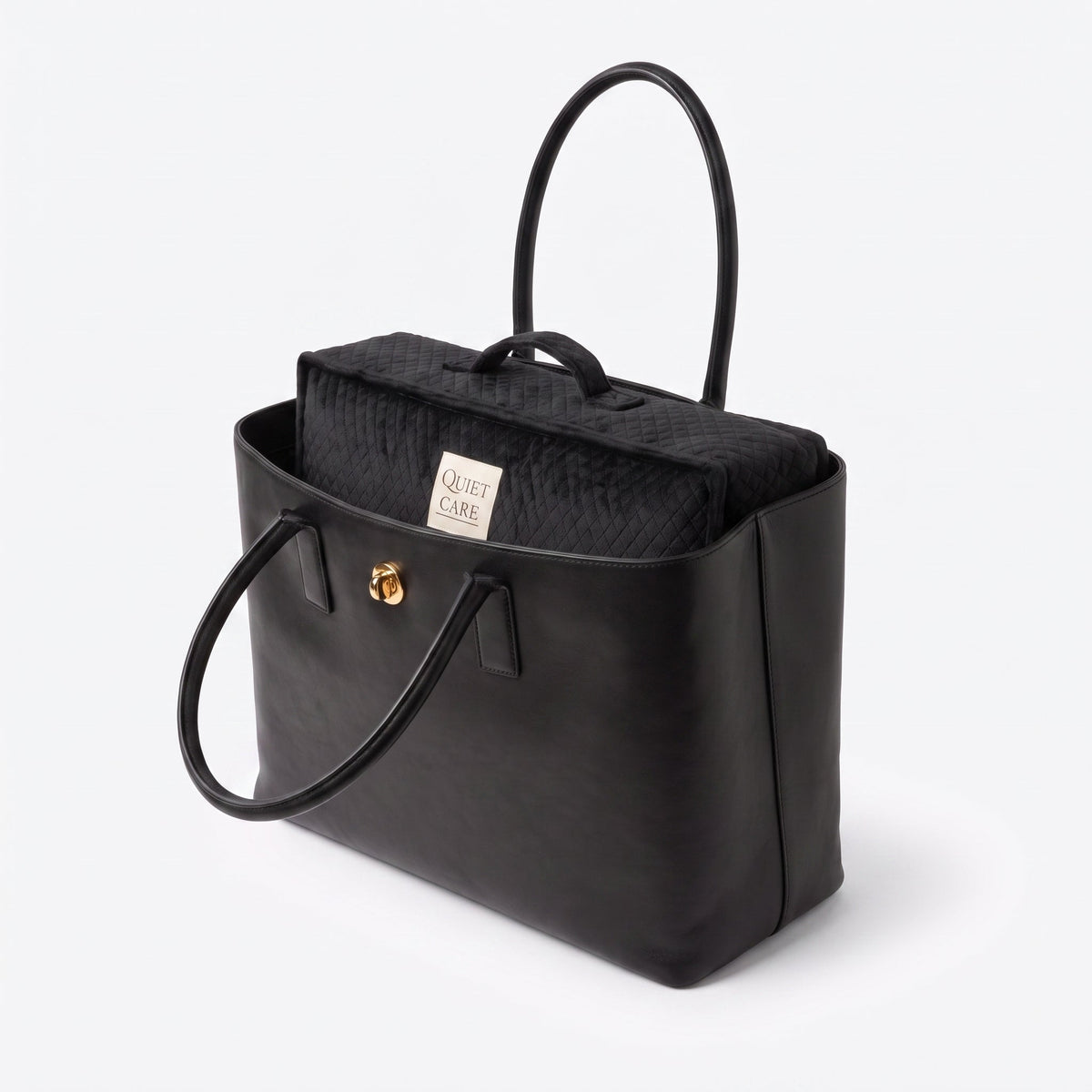 Large quilted velvet bag shaper shown inside a flat tote, holding the top edge open