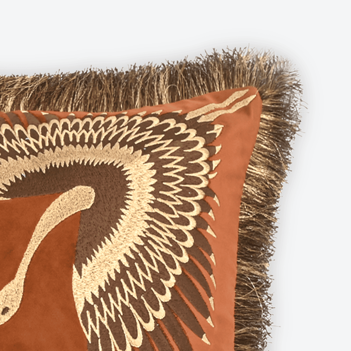Amber Gilded Crane Cushion Cover, close-up
