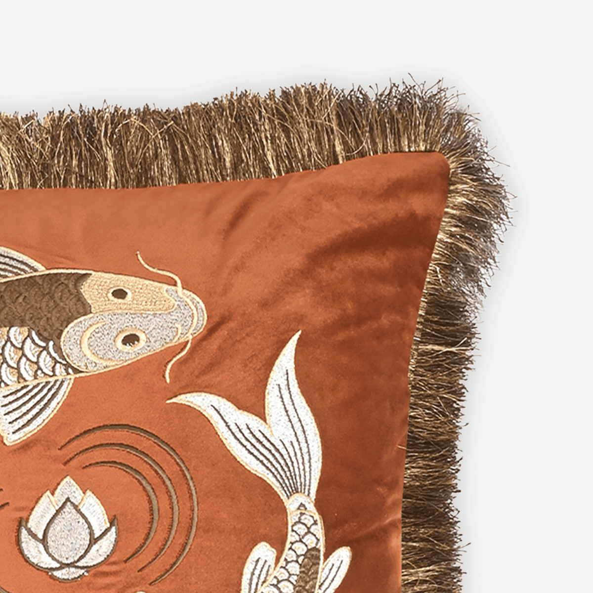 Amber Fortune Koi Cushion Cover, close-up