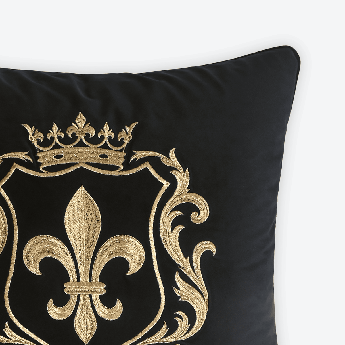 Black Fleur Royale Cushion Cover, close-up