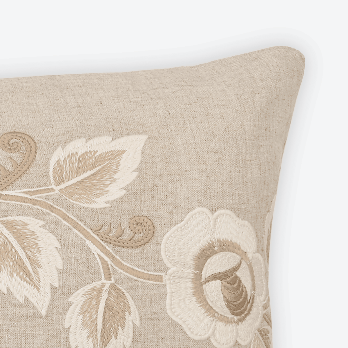 Beige Provence Rose Lumbar Cushion Cover, close-up