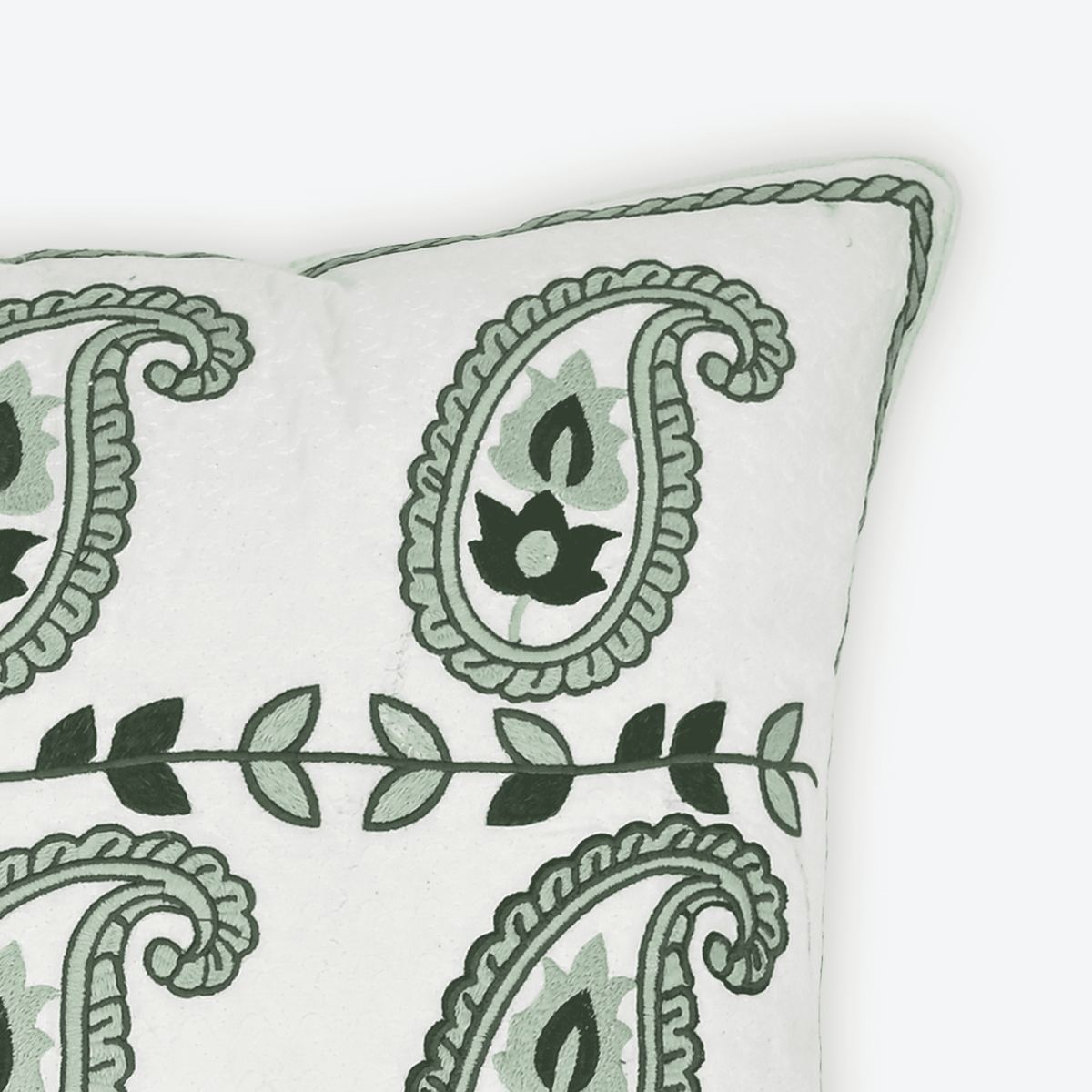 Green Jaipur Paisley Cushion Cover, close-up