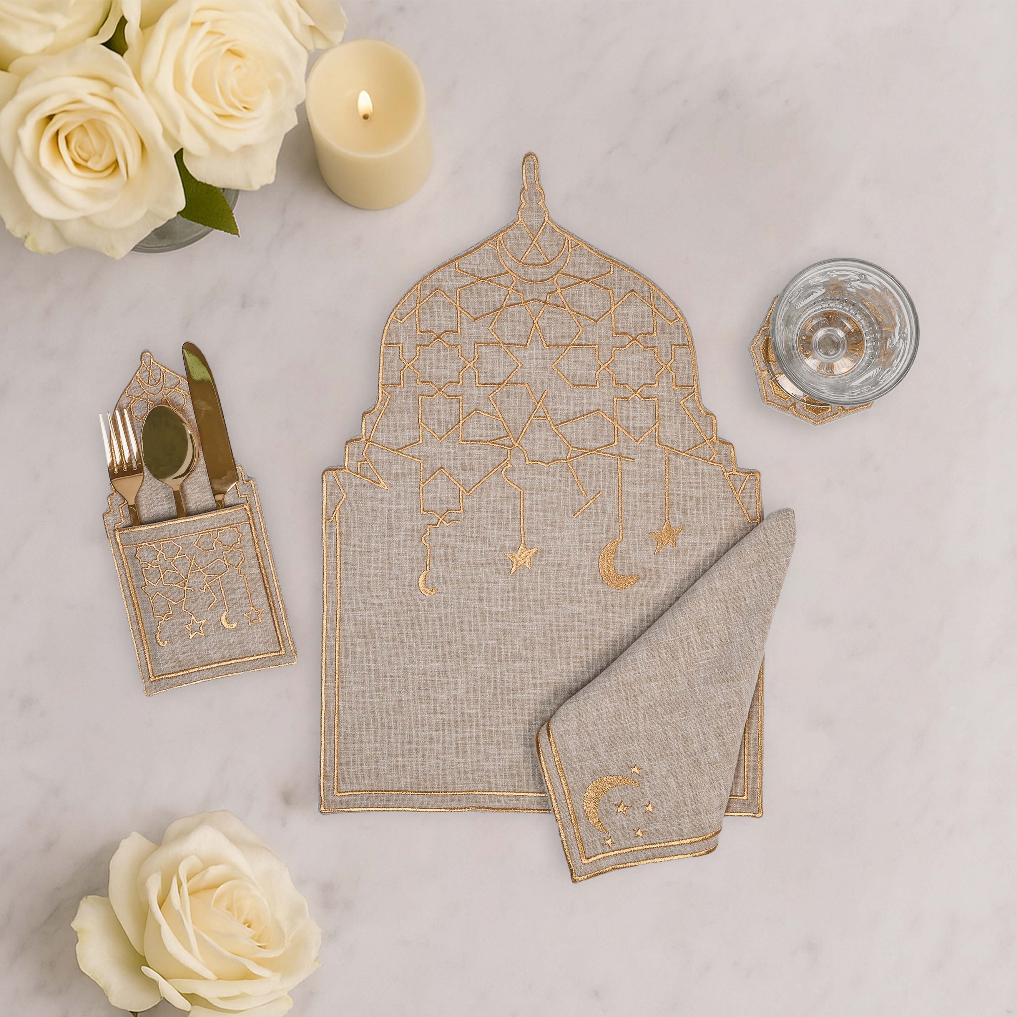 Placemats & Runners in Beige- Cotton, 33 cm x 48 cm