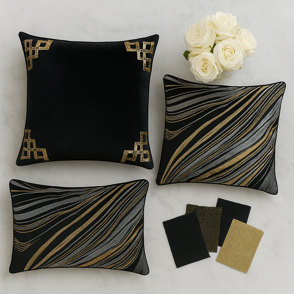 Black Gilded Elegance Cushion Cover