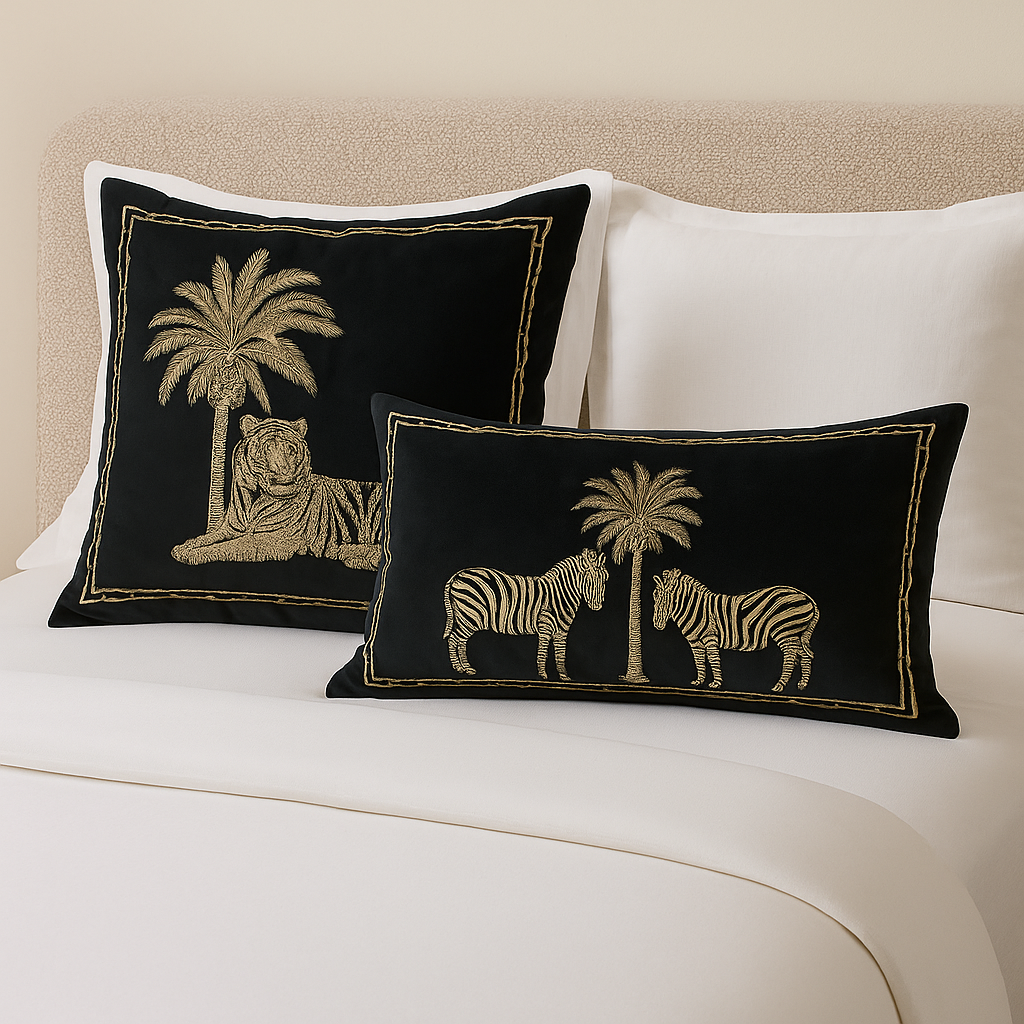 Black Jungle Oasis Cushion Cover