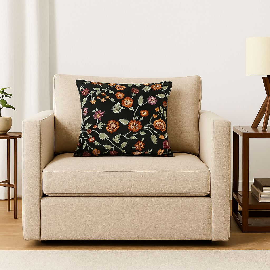 Black Floral Cushion Cover