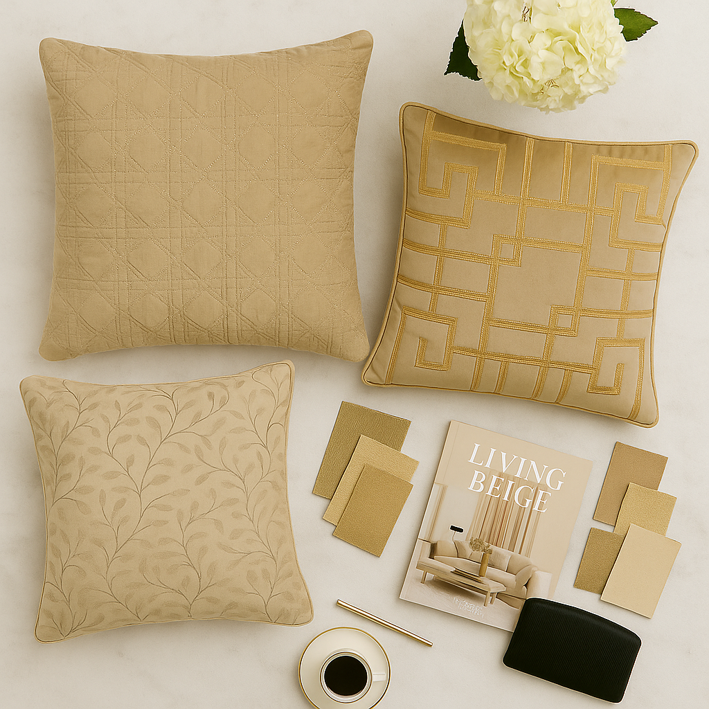 Beige Greek Key Cushion Cover