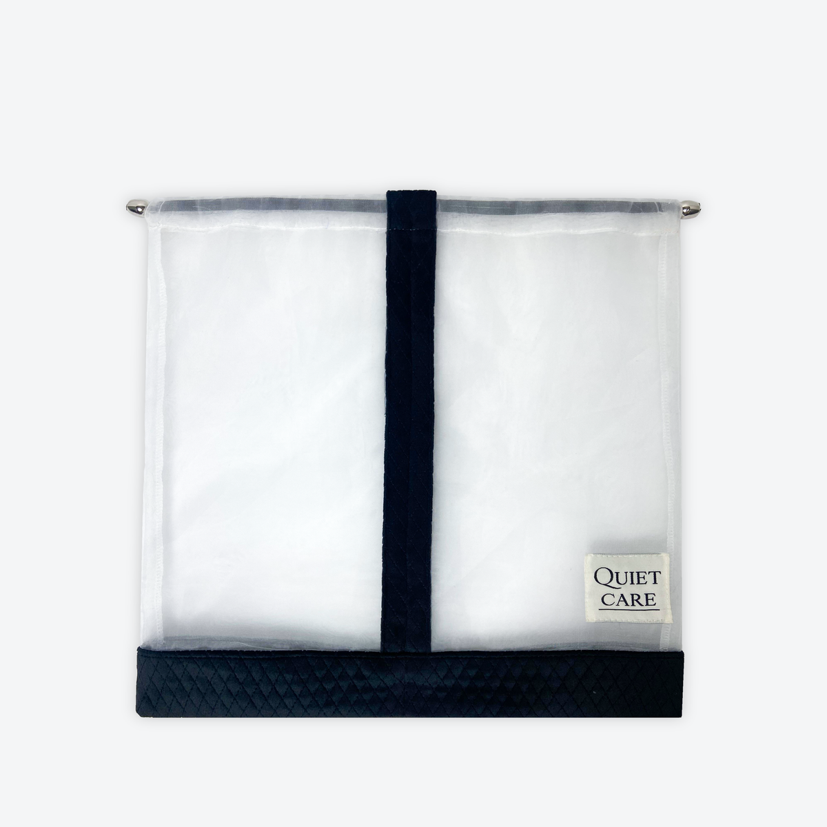 Medium sheer shoe bag with velvet trim, centre divider and metal ball pulls