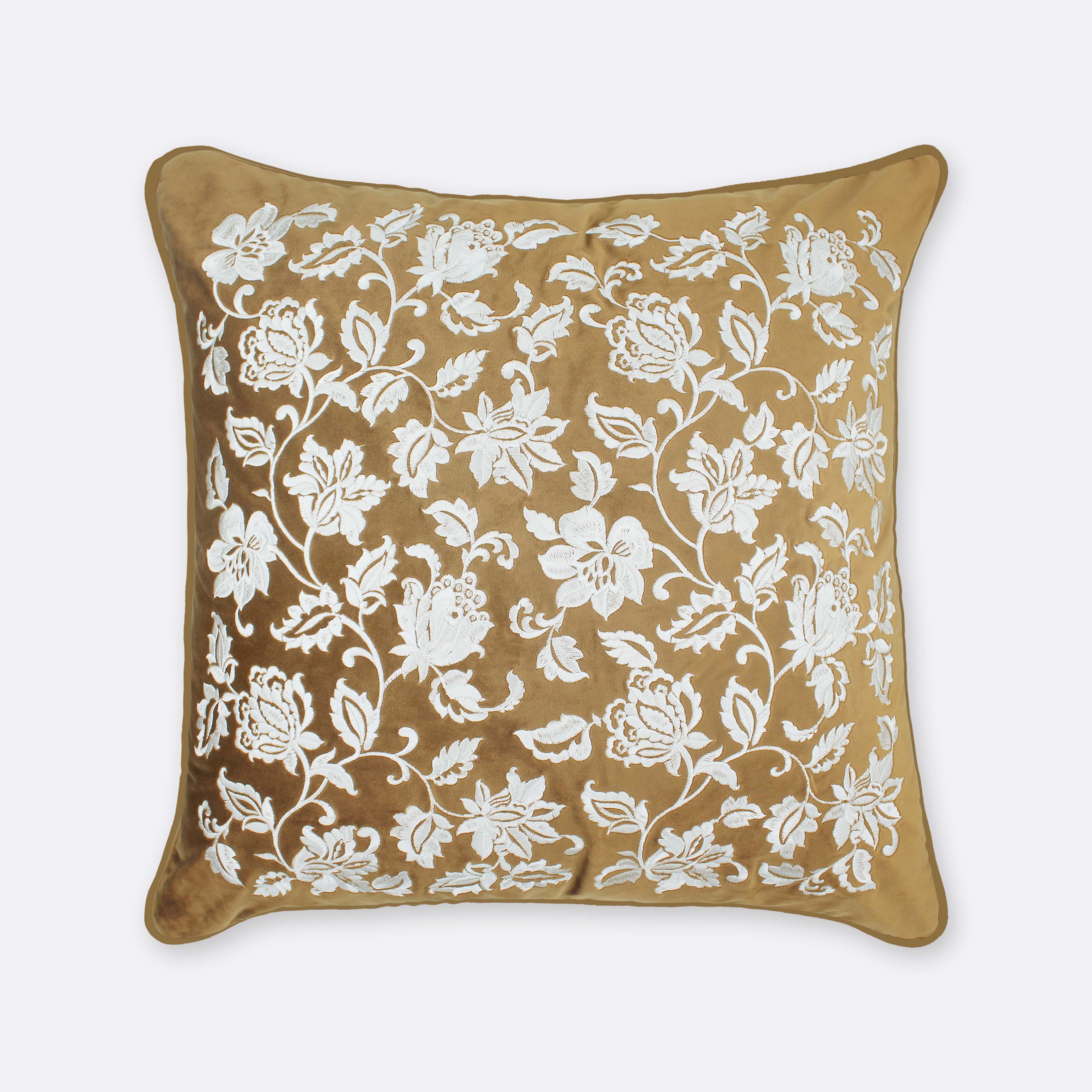 Camel Luxe Floral Cushion Cover