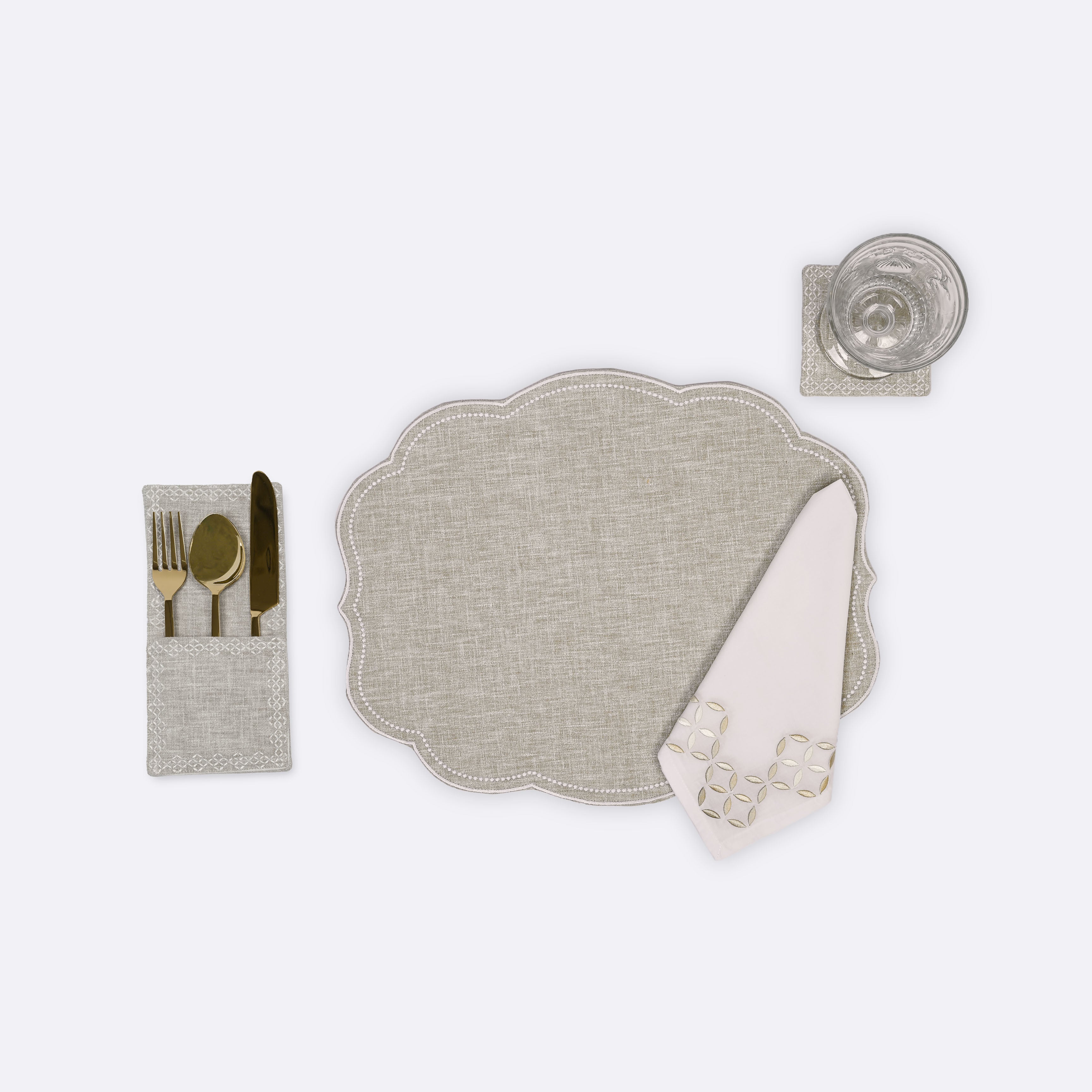 Napkins & Napkin Rings in Beige- Cotton Blend, Default Title