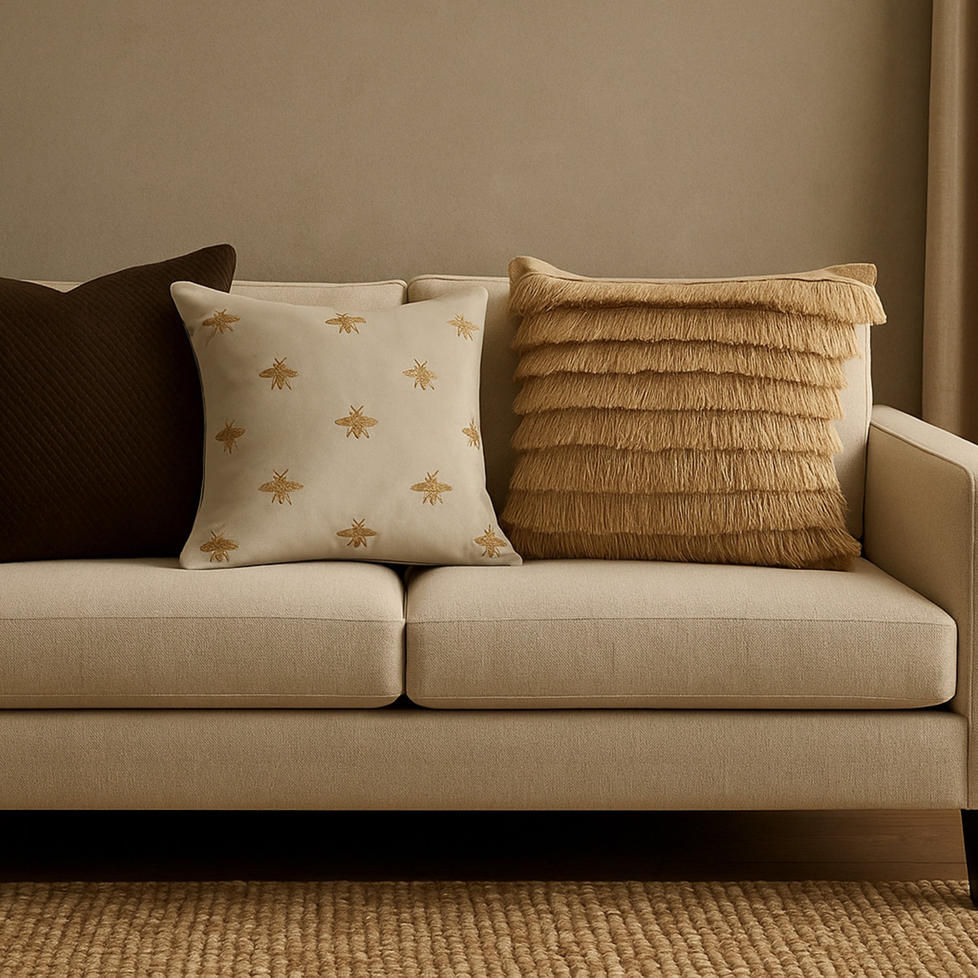 Beige Garden Buzz Cushion Cover