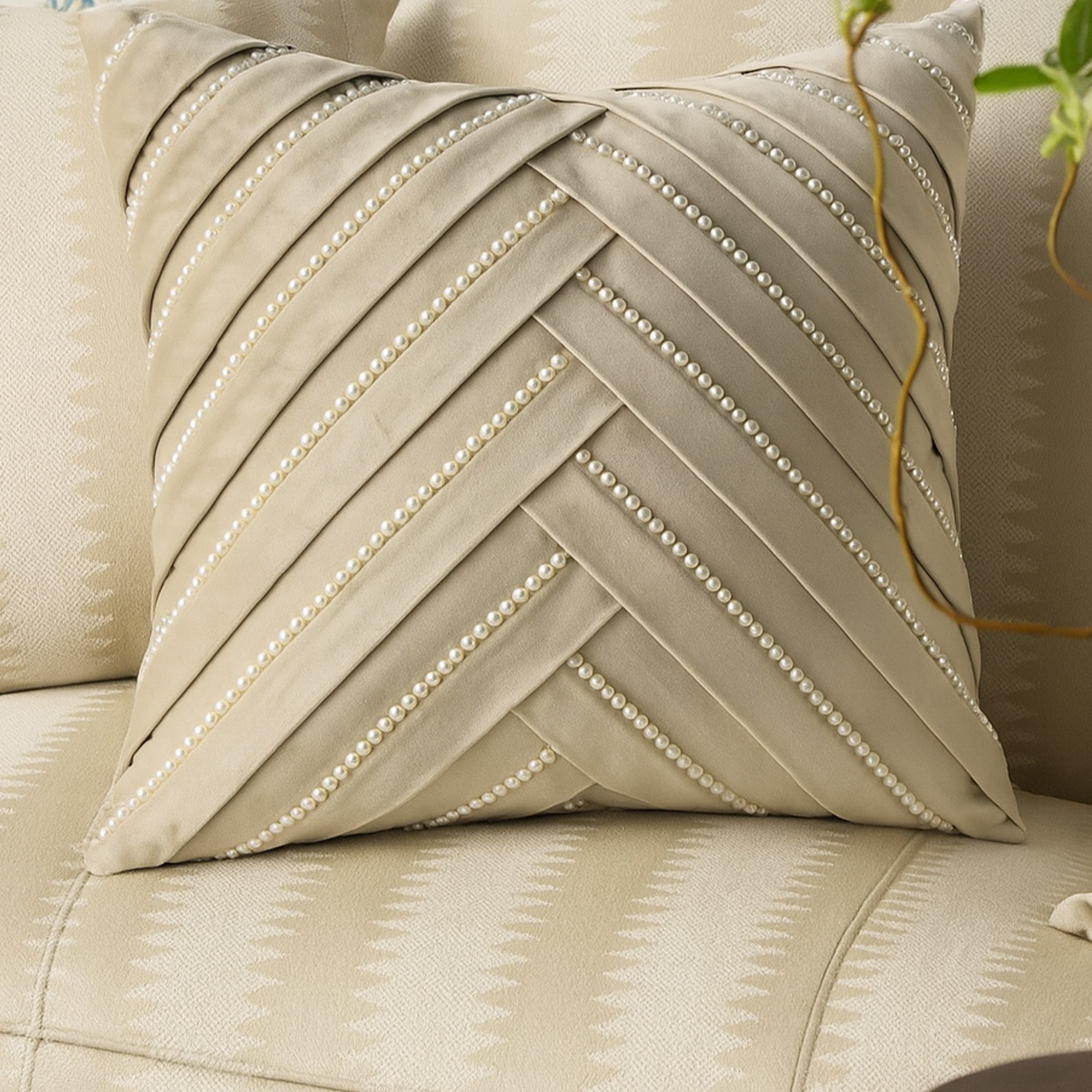 Beige Sophia Pearl Cushion Cover