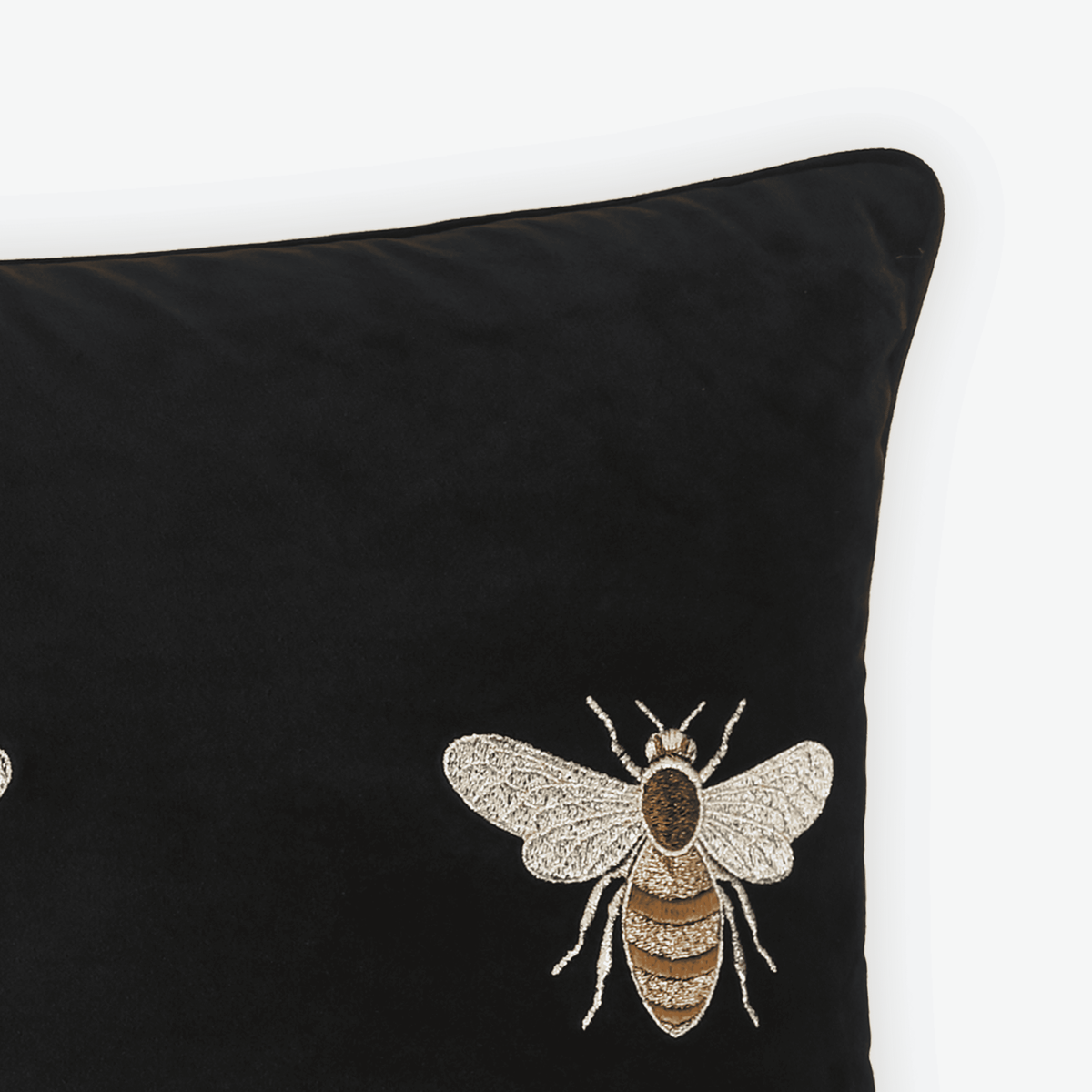 Black Gilded Bee Lumbar Cushion Cover, close-up