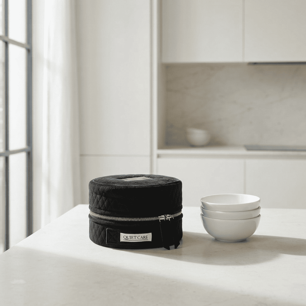 Black Luxe Bowl Cover, Medium, styled at home